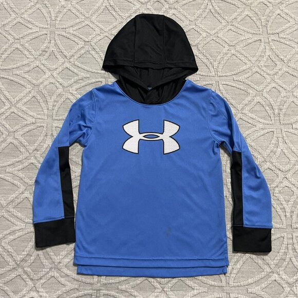 Under Armour Sz 4 Blue & Black Hooded Shirt Pullover - Picture 2 of 7
